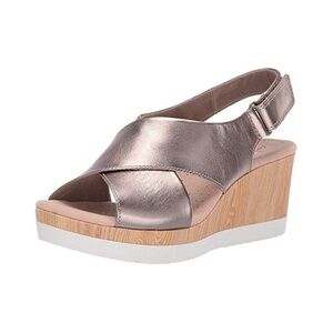 Clarks Metallic and Tan Wedge Sandals